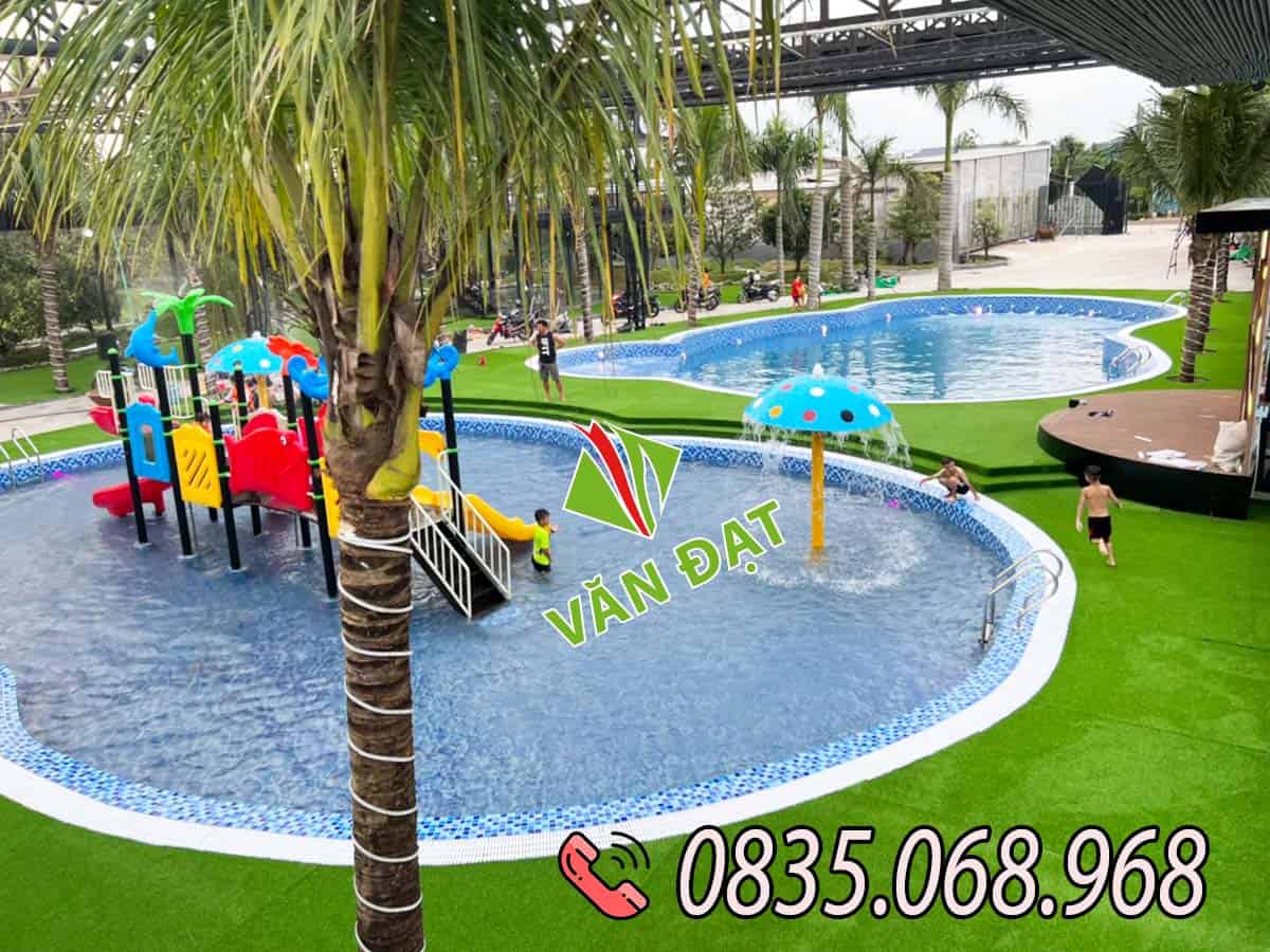 Thi công tường cây giả 16 khu vui chơi hồ bơi ngoài trời có cảnh quan xanh đẹp