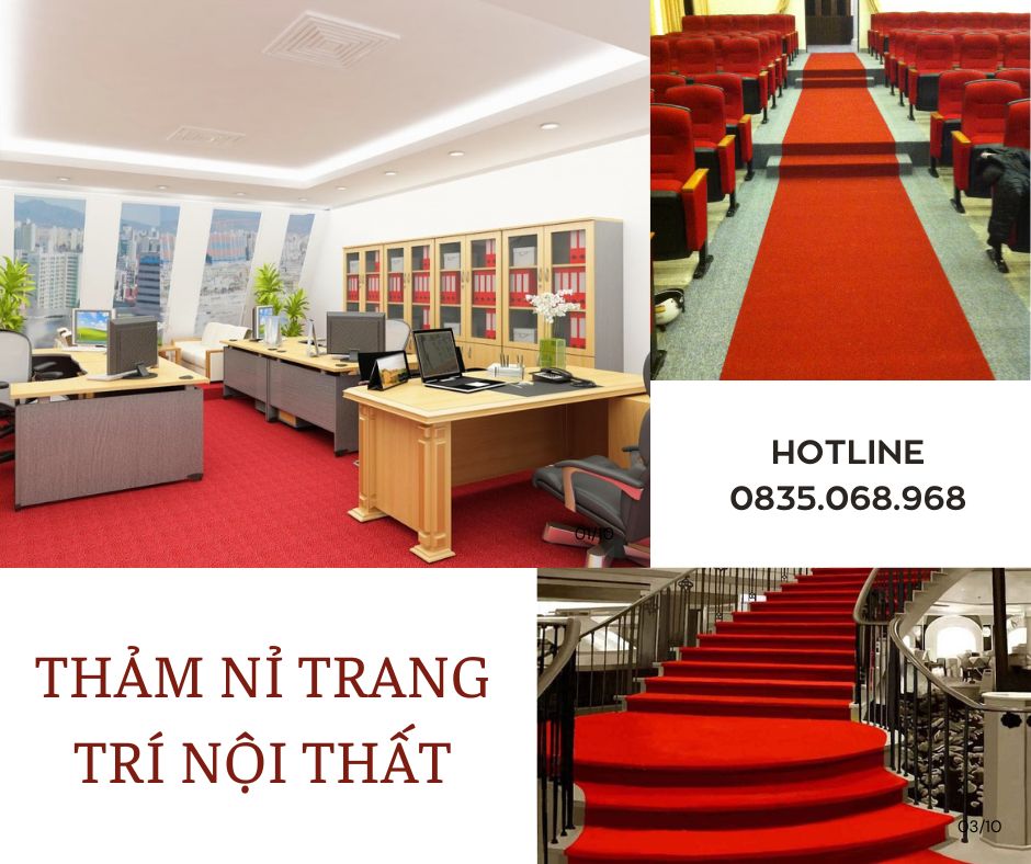 Thảm nỉ màu đỏ tươi trang trí nội thất