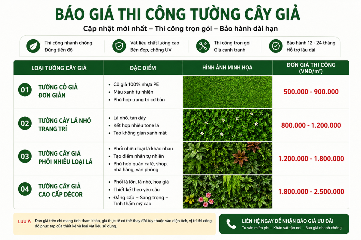 gi&aacute; thi c&ocirc;ng tường c&acirc;y giả 1m2